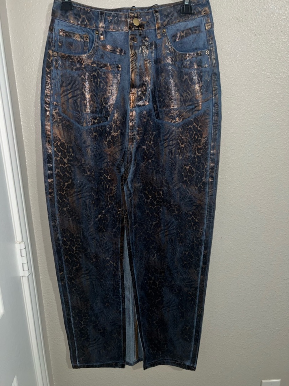 Dark Blue Metallic Animal Print Skirt - Picture 2 of 4